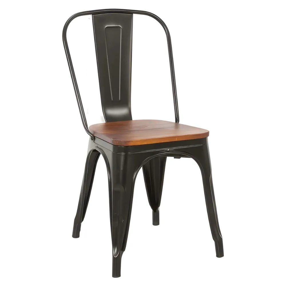 Silla Tolix con asiento de madera