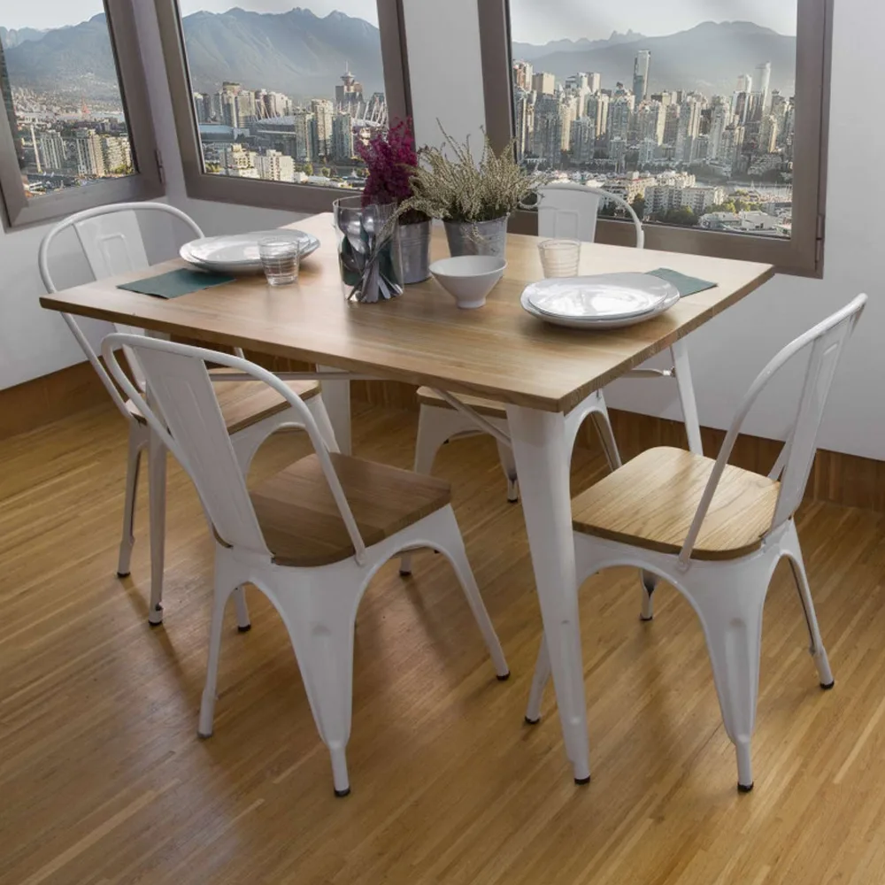 Silla Tolix con asiento de madera