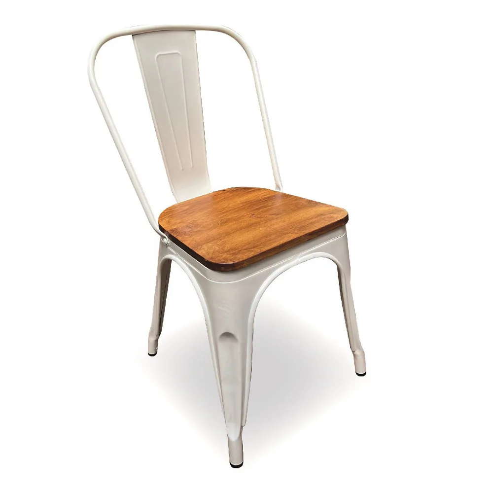 Silla Tolix con asiento de madera