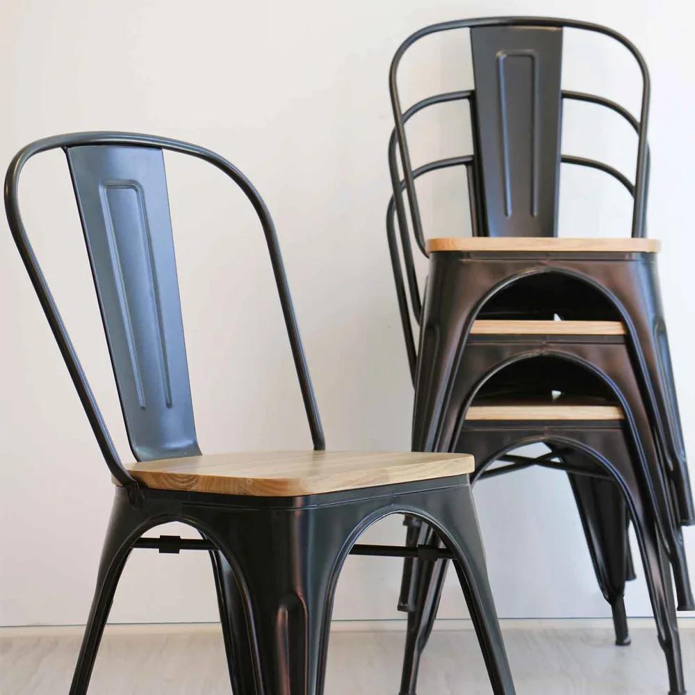 Silla Tolix con asiento de madera