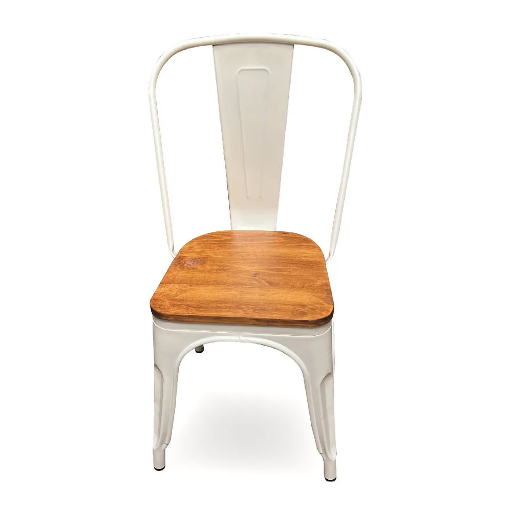Silla Tolix con asiento de madera
