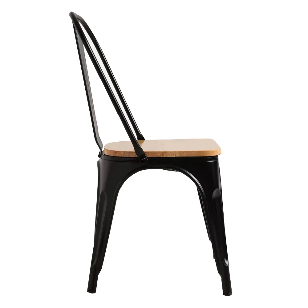 Silla Tolix con asiento de madera