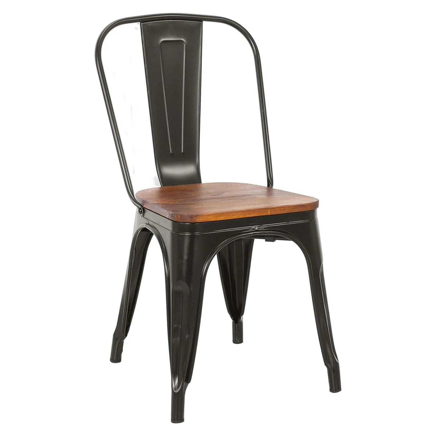 Silla Tolix con asiento de madera