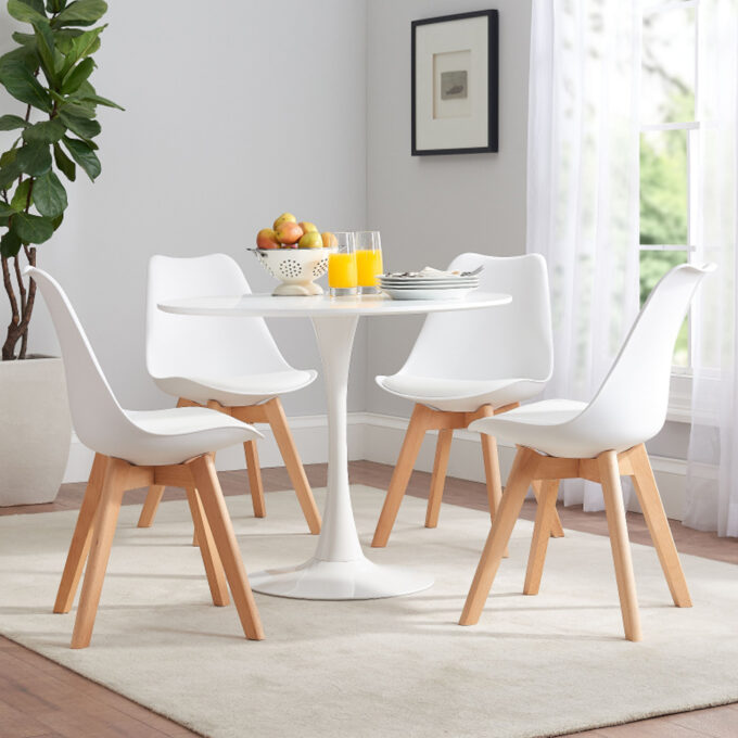 Comedor Tulip 4 Personas – Mesa Redonda 1,0m