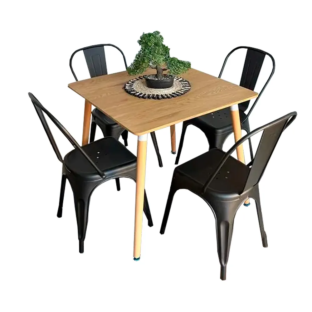 Set Eames Tolix 4 Personas - Mesa Roble